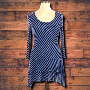Blue Diagonal Striped Mini Dress w/Ruffled Skirt